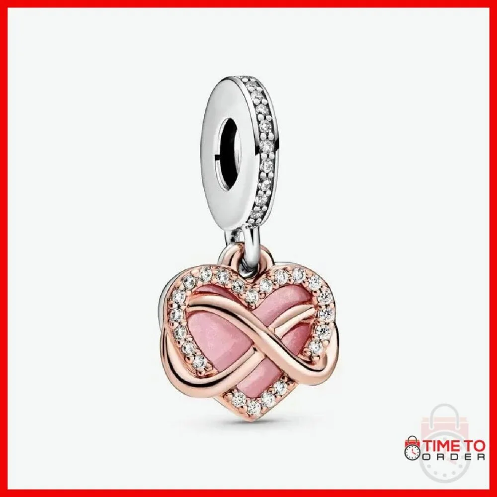Sterling Silver Heart Charm with CZ Stones, Infinity Design
